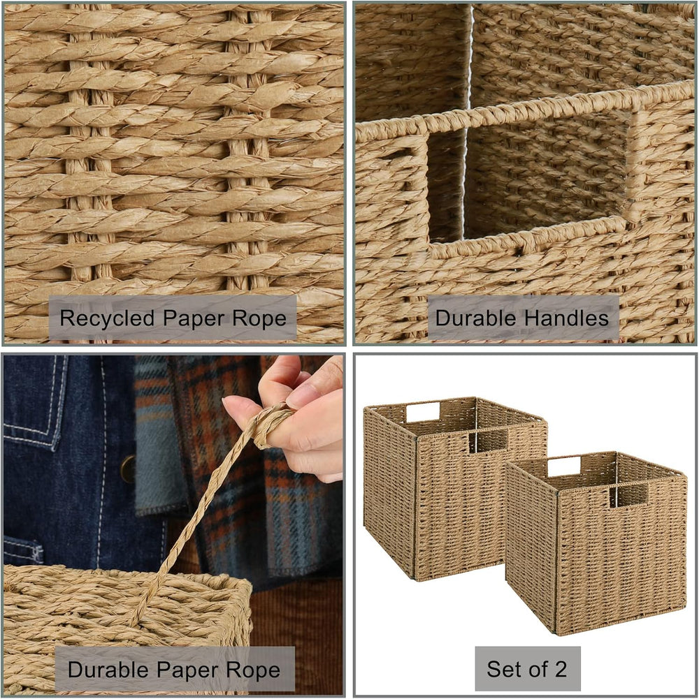 Vagusicc Wicker Baskets, Set of 2 Hand-Woven Storage Baskets for Shelves with...
