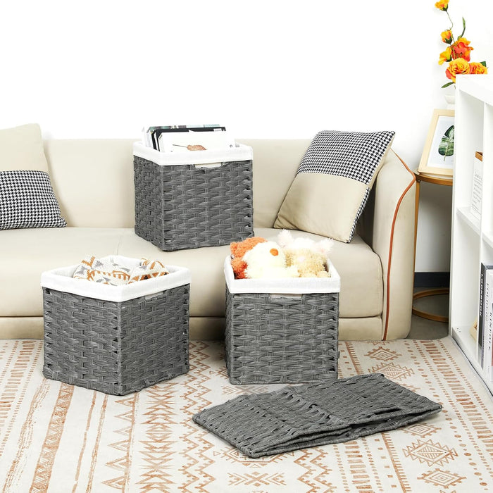 Bidtakay Wicker Storage Baskets for Organizing 4-Pack Hand-Woven Imitation Dark Grey Wicker Cube Storage Bins with Liners for Shelves Closet Cabinet 11x11 Waterproof Cube Organizer for Pantry