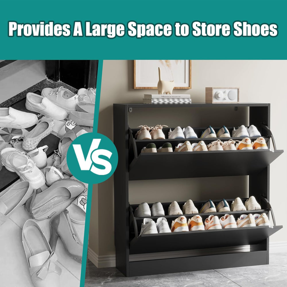 Xixini Shoe Storage Cabinet for Entryway with 2 Flip Drawers, Wood Freestandi...