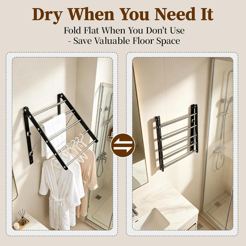 Wall Mounted Drying Rack, Foldable Laundry Rack, 13–23" Adjustable Width