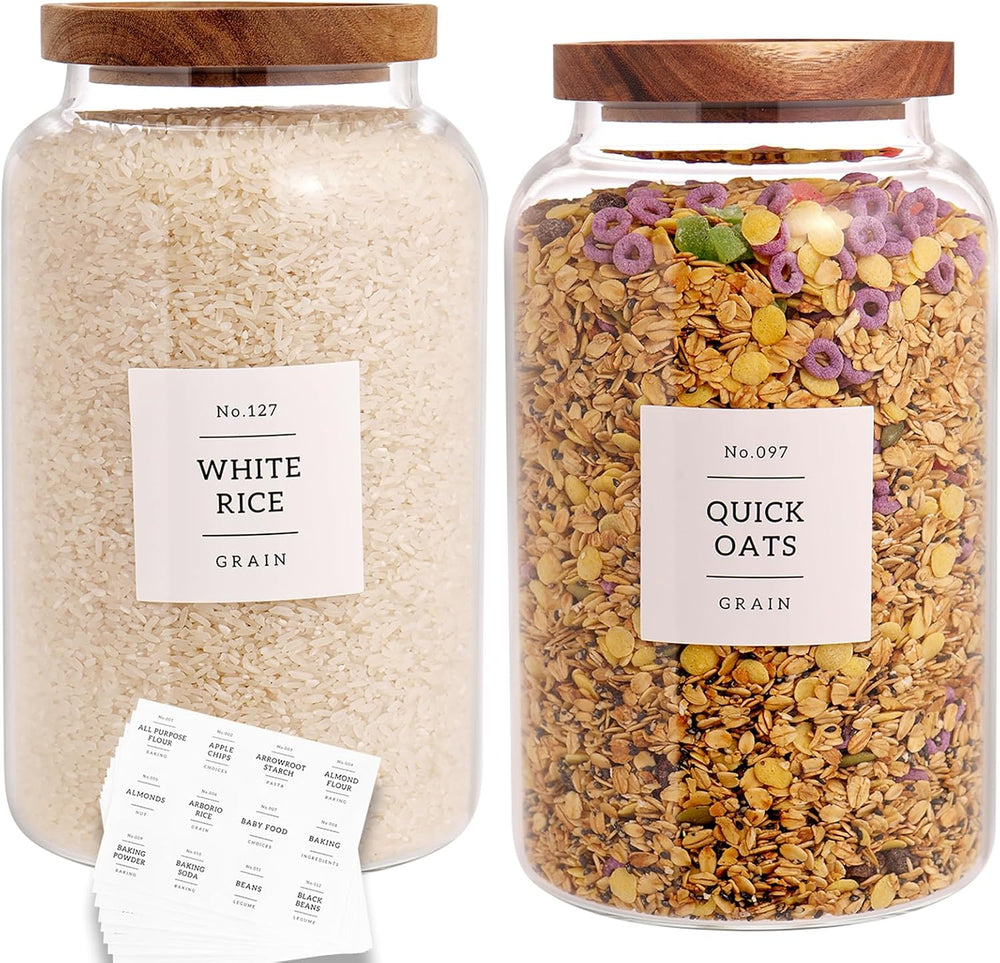 CZHQSMZ Set of 2 Large Glass Jar with Airtight Acacia Lid and 132 Kitchen Pan...