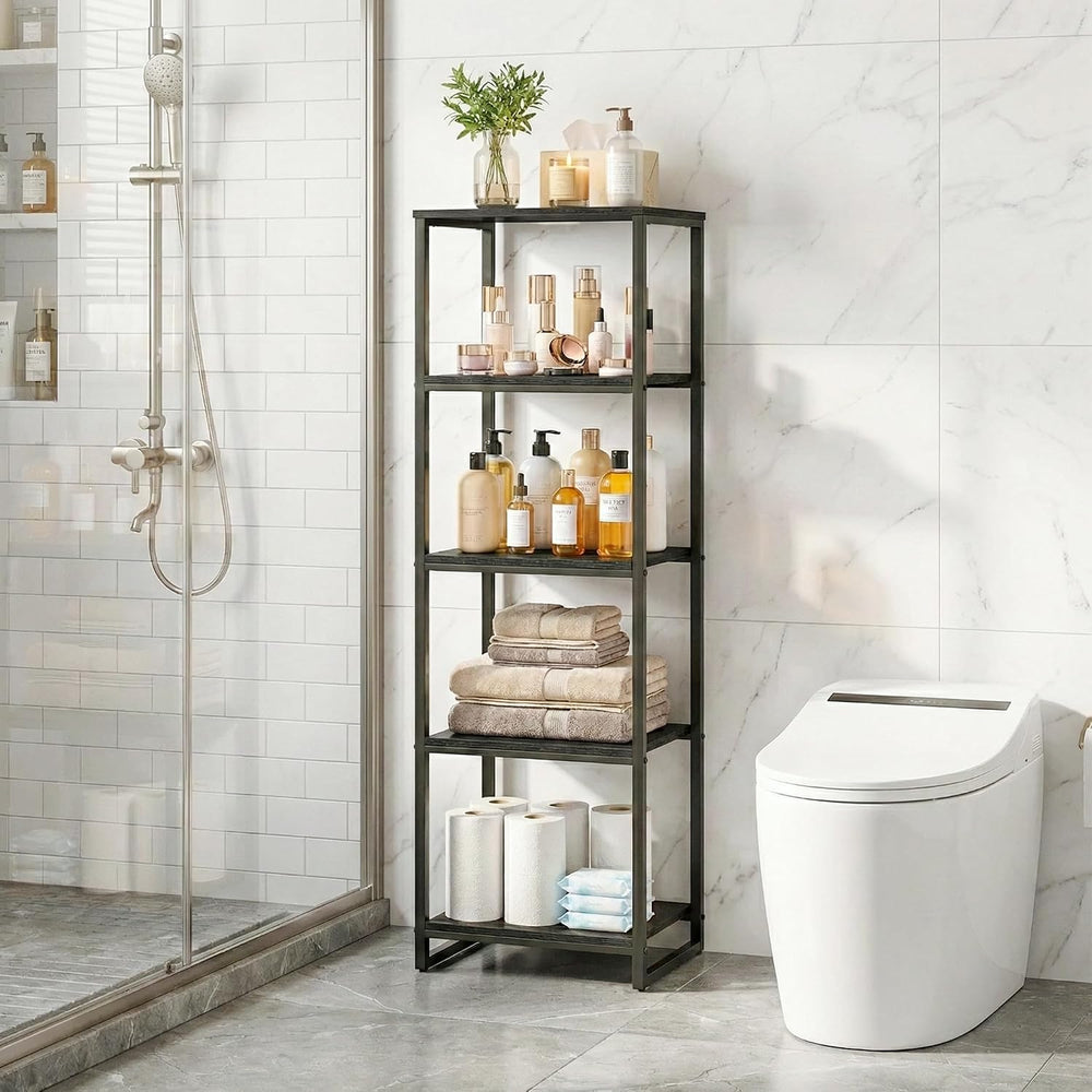 5-Tier Bathroom Shelving Unit, Narrow Corner Slim Rack, Black