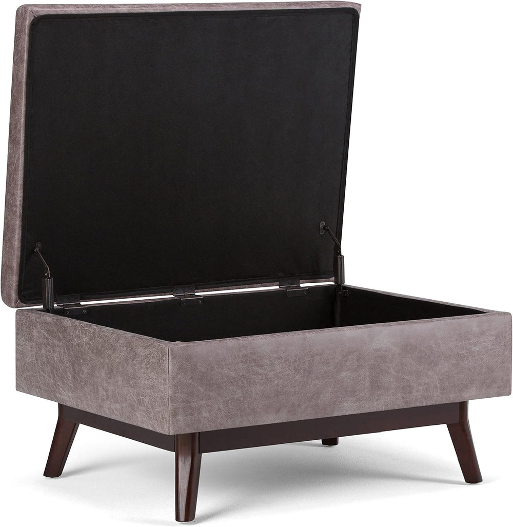 SIMPLIHOME Owen 34" Wide Vegan Leather Lift Top Ottoman in Grey Taupe