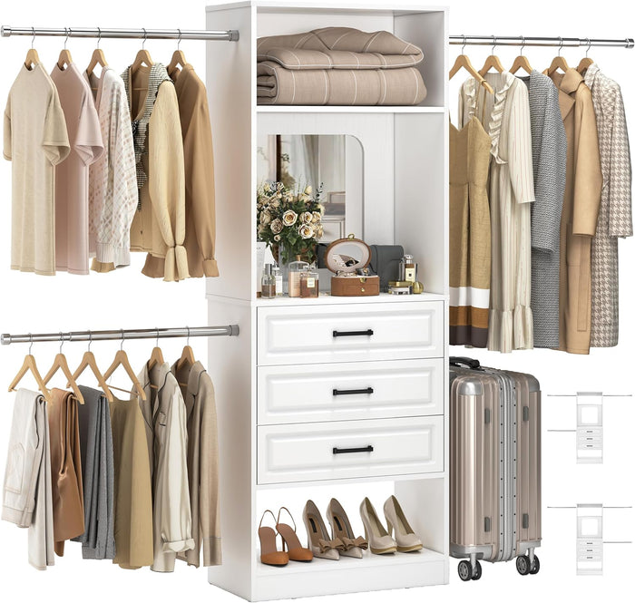 Unikito 48" - 96" W Closet System with Mirror and 3 Extendable Hanging Rods