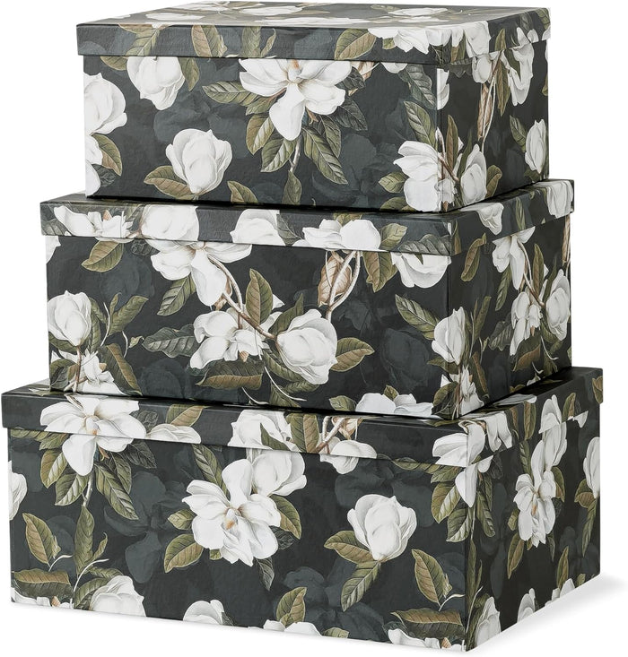 Soul & Lane - Midnight Gardenia Decorative Boxes with Lids, Set of 3, Black