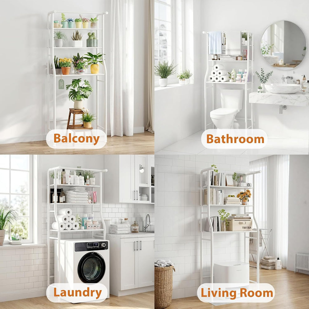 UDEAR 3-Tier Over The Toilet Rack,with Hanging Rod,Tower Shelf,White