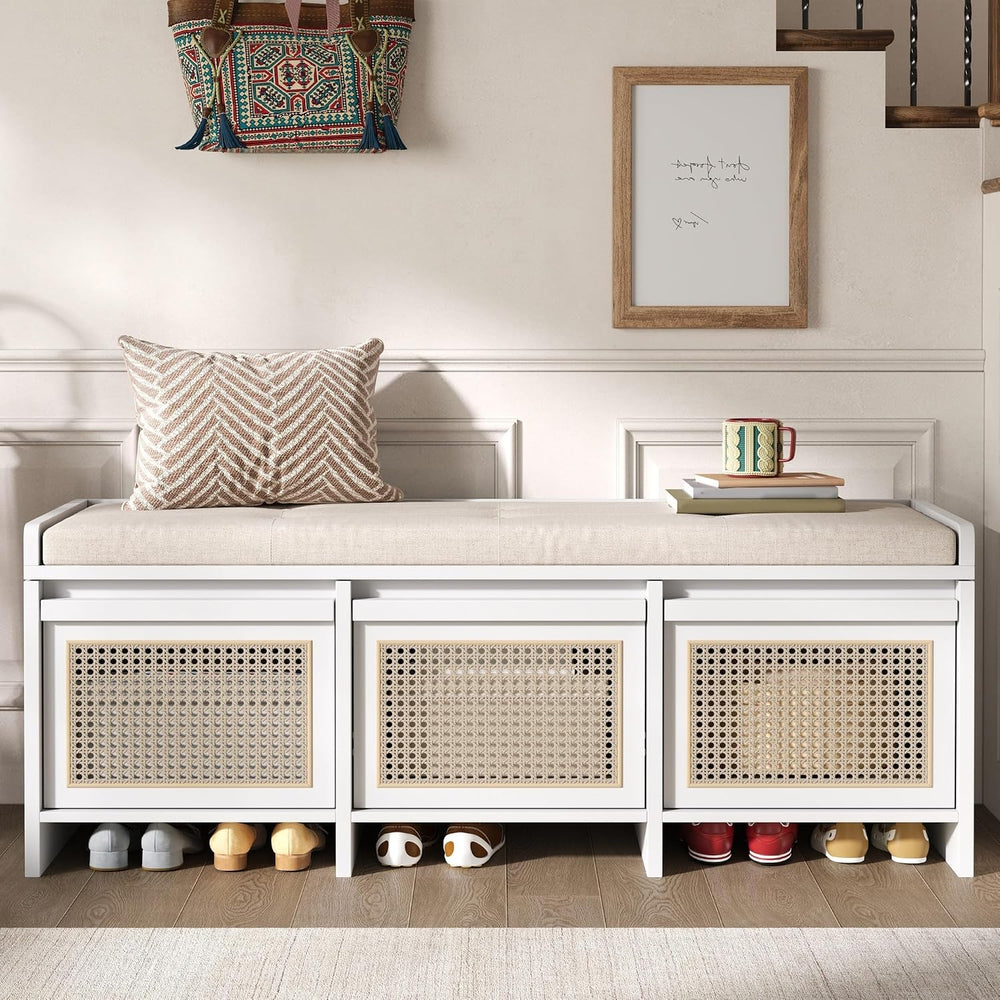 SOFTSEA 48" Shoe Storage Bench with Cushion, 2-Tier Entryway Bench with ...