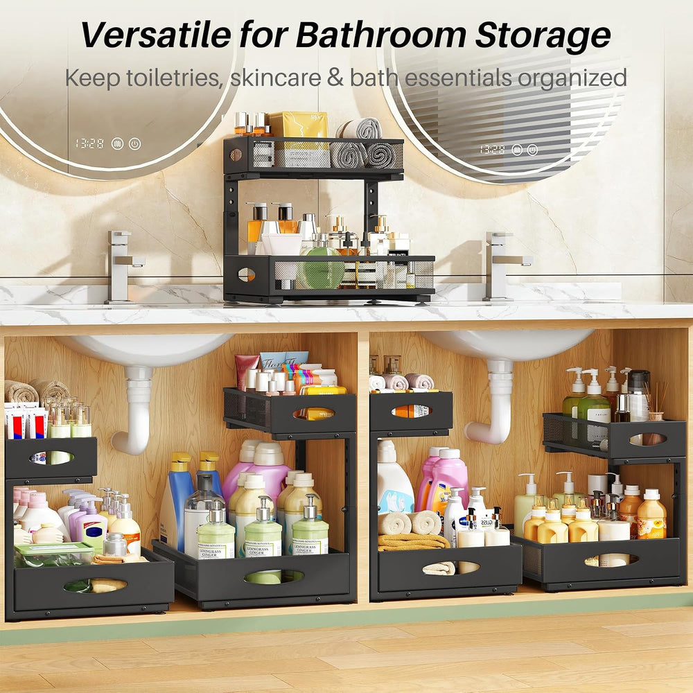 Under Sink Organizer, 1-Pack Pull Out Cabinet Organizer 2 Tier Metal Slide Ou...