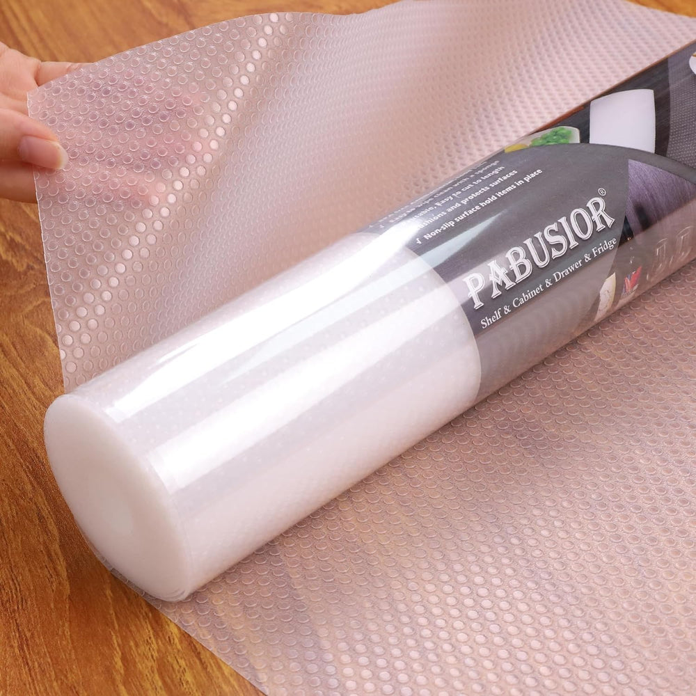 PABUSIOR Clear Shelf Liners for Cabinets: 15" Wide Non-Adhesive Waterproof