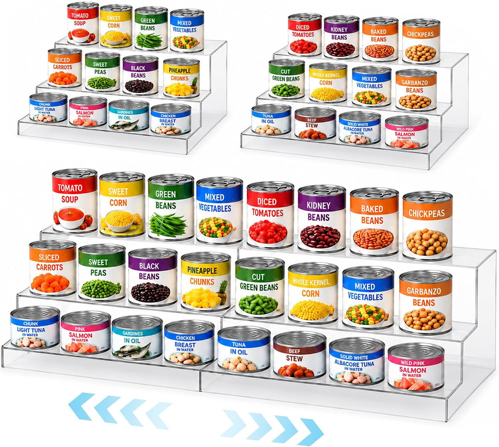 Expandable Can Rack Organizer for Pantry:3-Tier Clear Acrylic Canned Food Sto...
