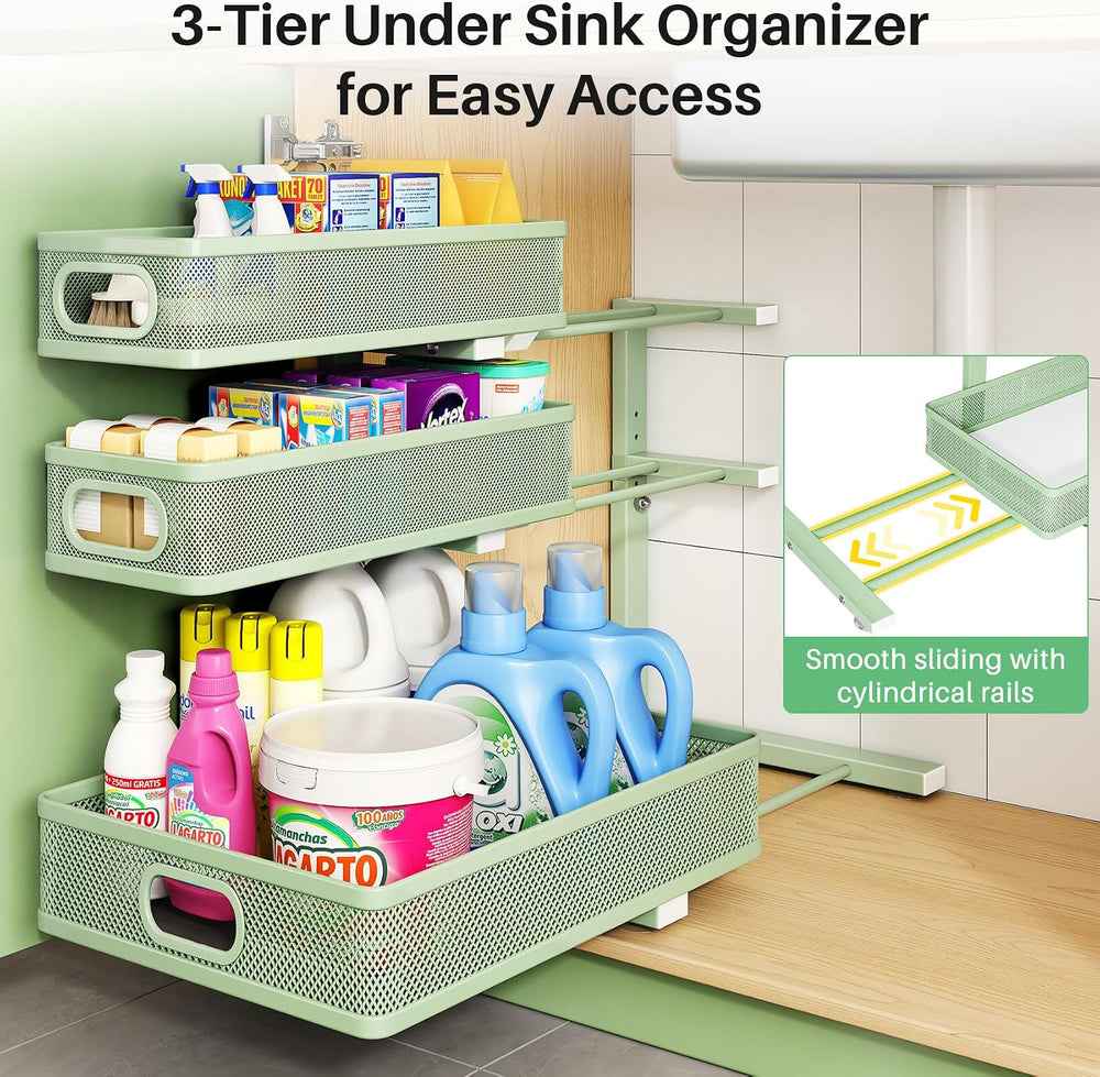 Kitstorack Under Sink Organizer, 1-Pack 3-Tier Height Adjustable Thickened Me...
