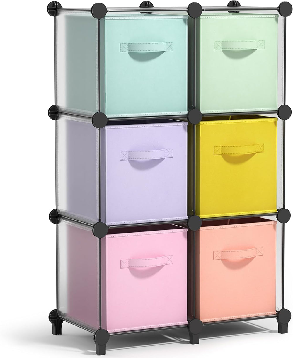 Sorbus 6 Cube Storage Organizer with 6 Fabric Bins (Clear)