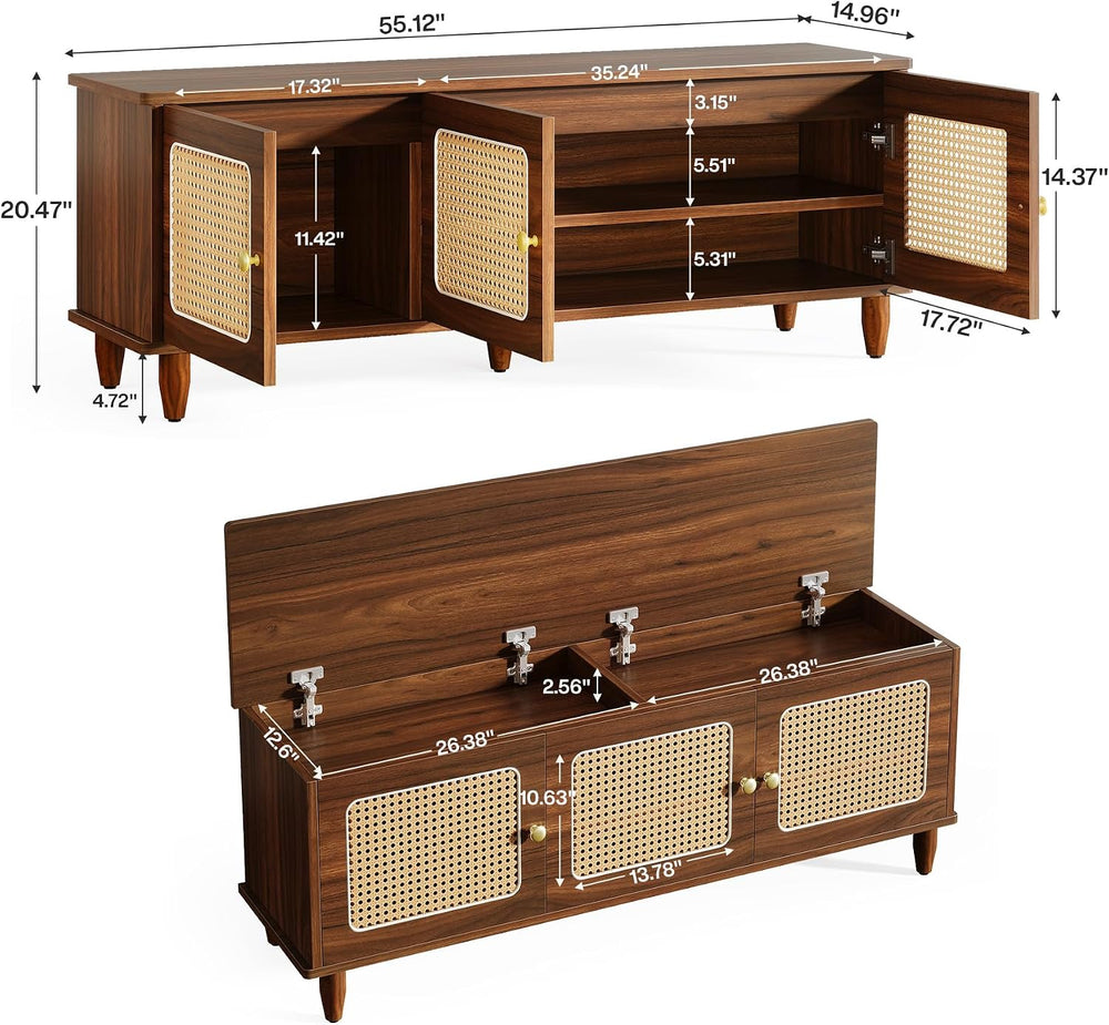 Tribesigns Shoe Bench with Lift Top Storage, 2-Tier Entryway Bench with Ratta...