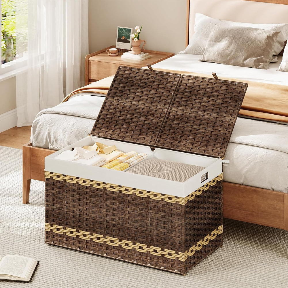 HOOBRO Storage Basket with Lid, 42.3 Gallon (160L) Wicker Storage Basket with...