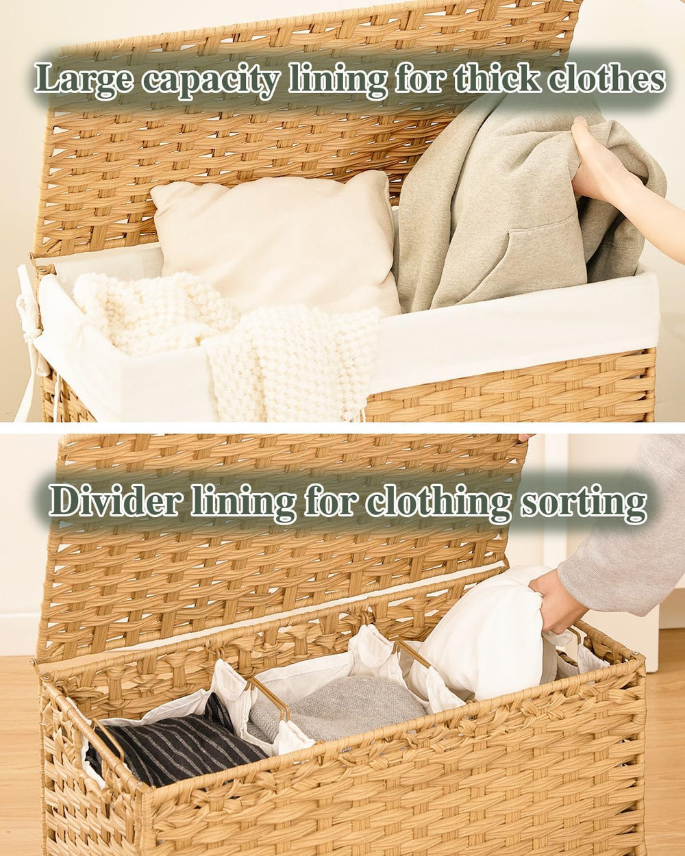 SETVSON Laundry Hamper with Lid Laundry Basket 132 L PE Rattan Natural