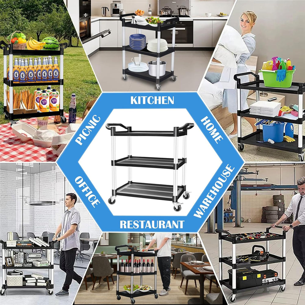 Utility Carts with Wheels, Rolling Kitchen Cart, 3 Tier Cart, Food Service Ca...