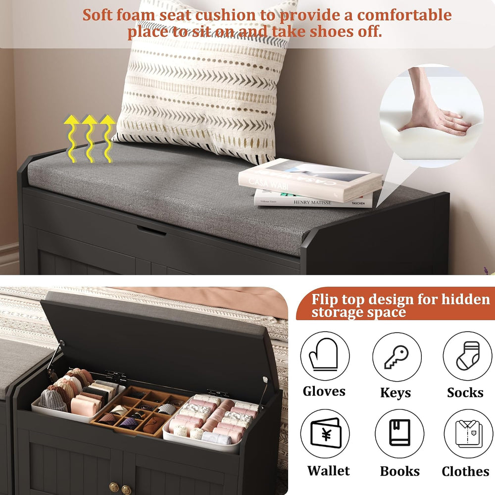 HOMEFORT 30" Shoe Bench with Lift Top Storage, Entryway Bench with Cushi...