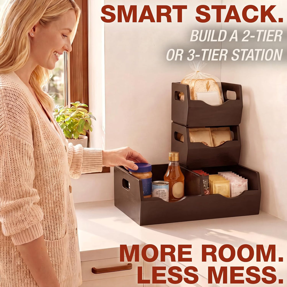HOMESTEAD Stackable Solid Wood Storage Bins for Kitchen Pantry & Countert...