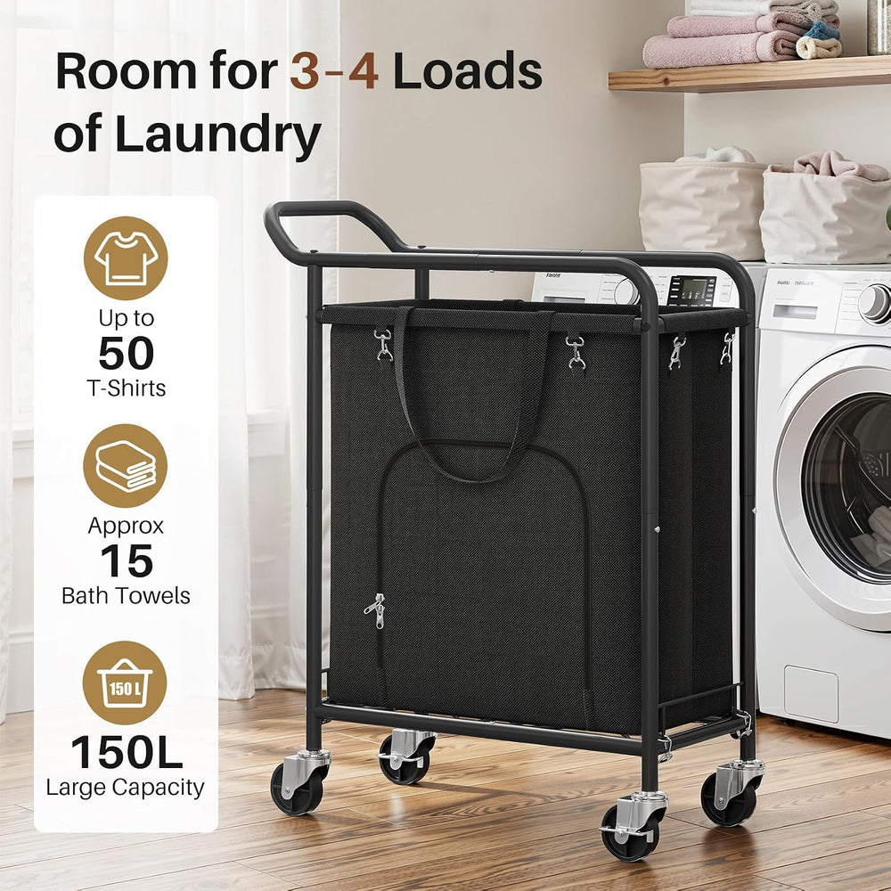 Laundry Basket with Wheels, Rolling Laundry Hamper with 38.4" Tall Handl...