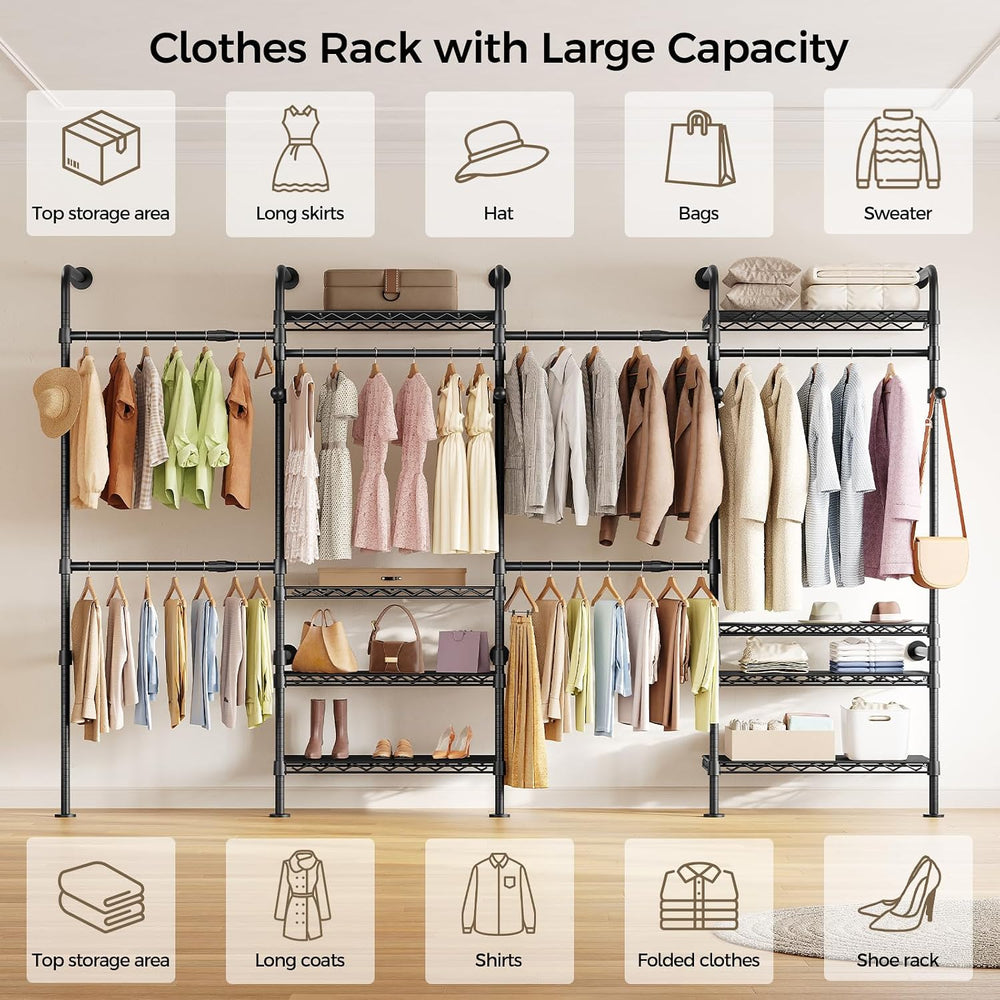 Closet Organizers and Storage, 4-Row Heavy Duty Clothes Rack for Hanging Clot...