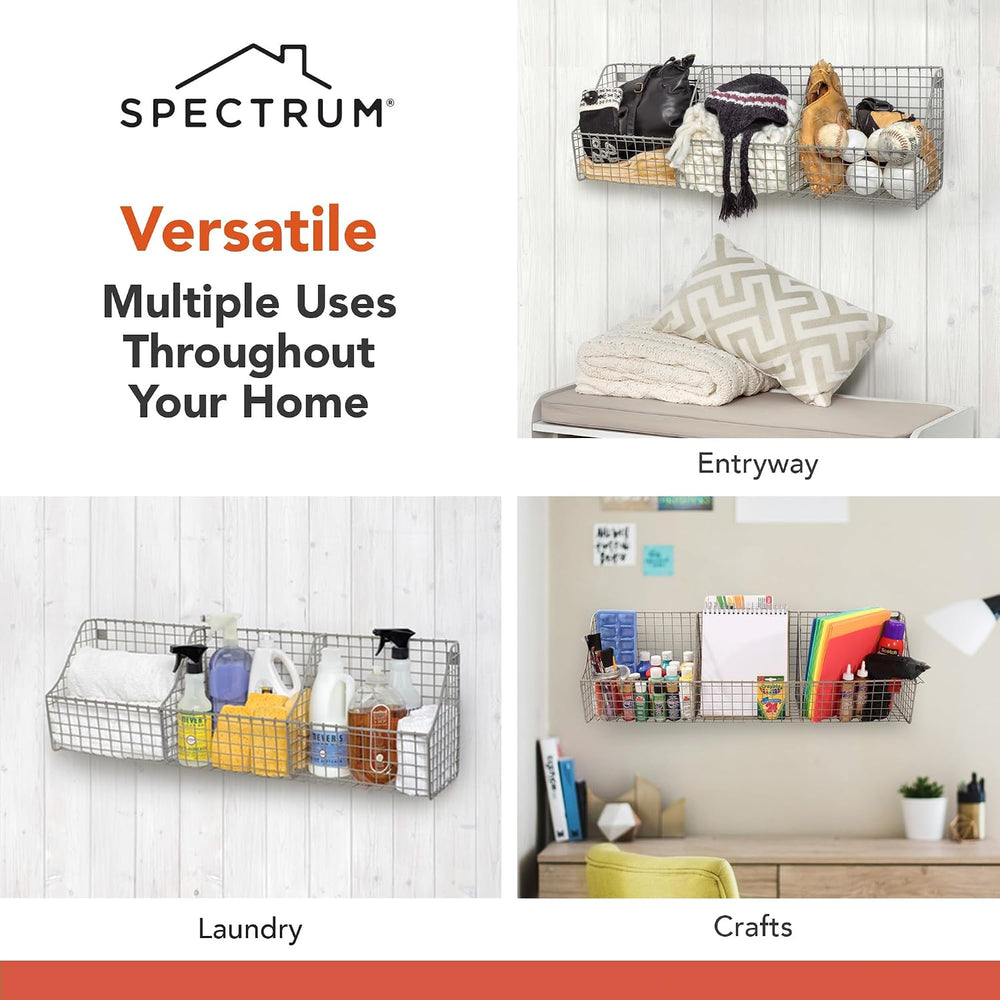 Spectrum Diversified Wall Mount Triple Storage Basket, Satin Nickel