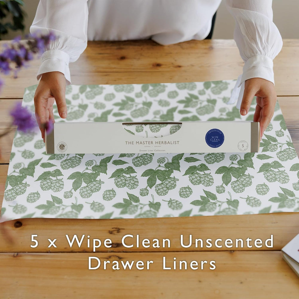 The Master Herbalist UNSCENTED & Wipe Clean Drawer Liners with a Green Ho...