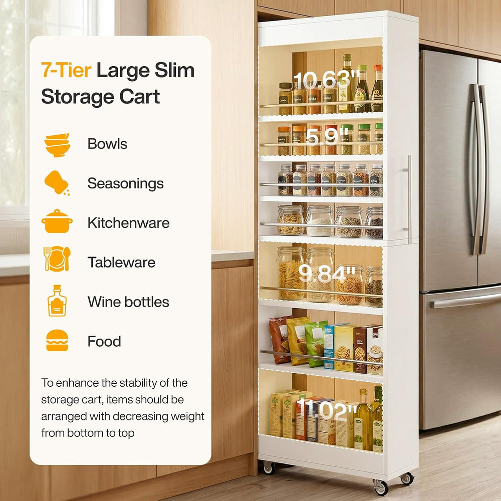 Tribesigns 73" Tall Slim Storage Cart on Rubber Wheels, 7-Tier Narrow Pa...