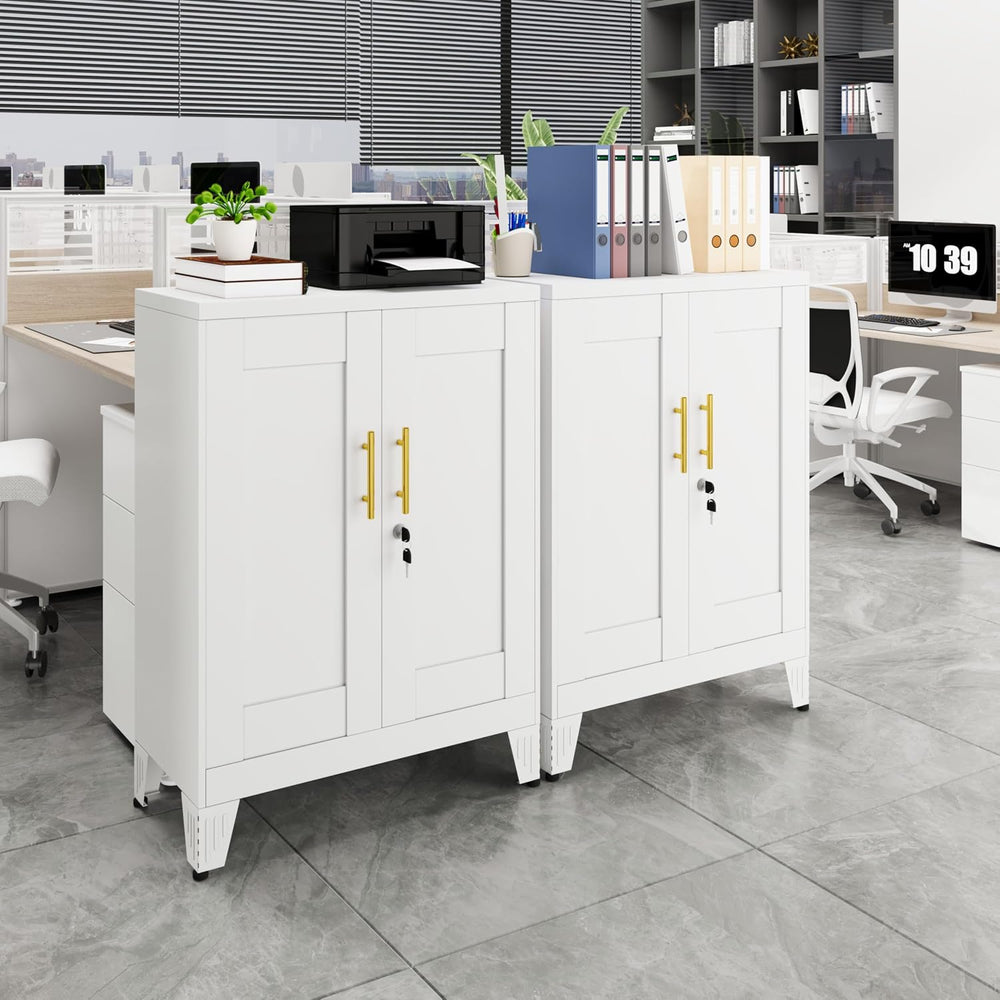 GAIOUS 36" White Floor Storage Cabinet, Locked Metal Storage Cabinets wi...