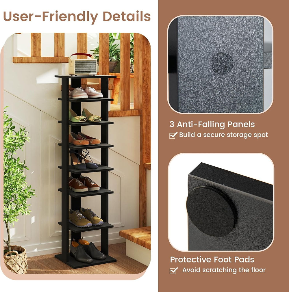 Tangkula 8-Tier Vertical Shoe Rack, Space-Saving Corner Shoe Organizer for 7 ...