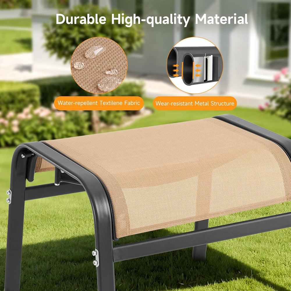 ONBRILL Outdoor Ottoman Set of 2, Oversized Outdoor Foot Rest, Beige