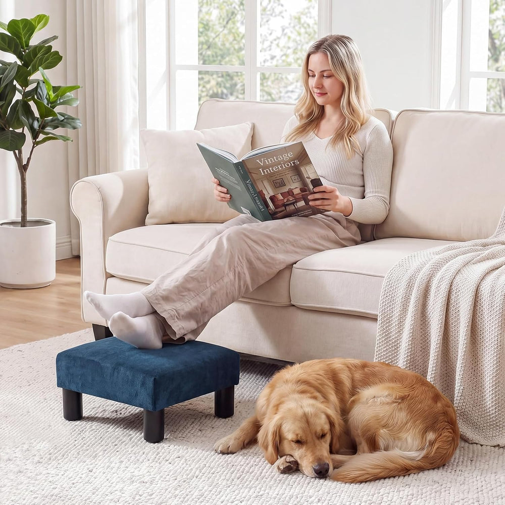 Joveco Small Foot Rest Stool Ottoman, 15" Fabric Square Short Low Footst...