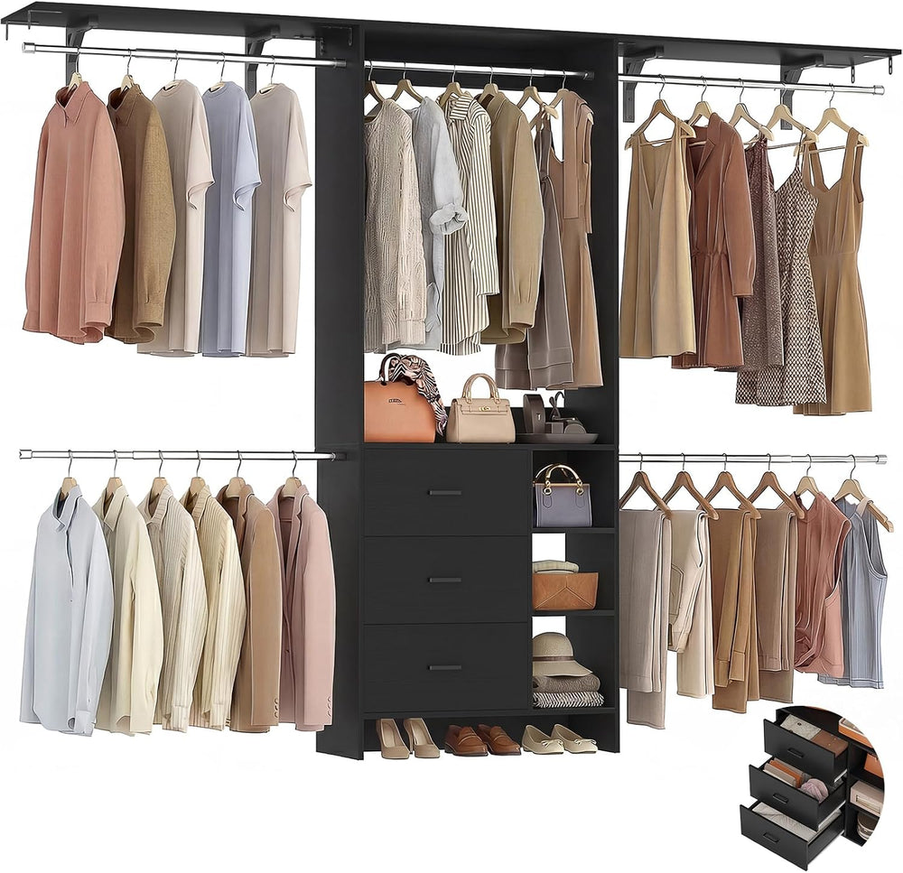 Aheaplus Closet System, Closet Organizer with 3 Wooden Drawers, 8FT Closet Or...