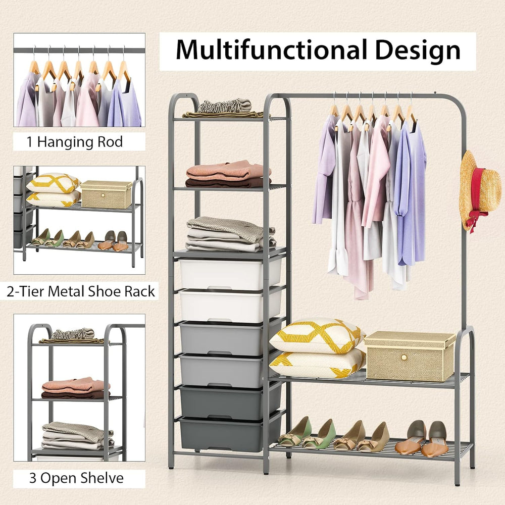 Tangkula Heavy Duty Clothes Rack with 6 Removable Drawers, 3-Tier Open Shelve...