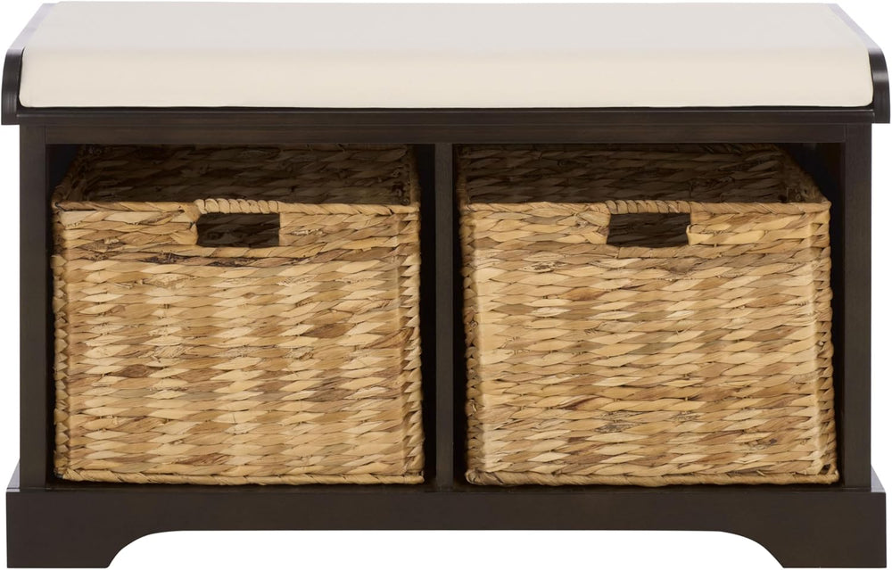 SAFAVIEH Furniture - Freddy 2-Basket Storage Bench - Dark Chocolate - Solid W...