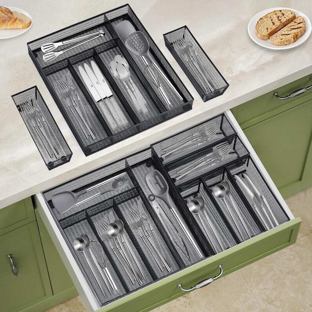 Neudeco Drawer Organizer Set, Black Mesh, 6 Pack