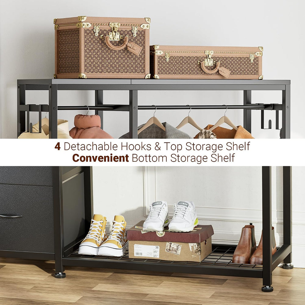 Lulive Clothes Rack with 2 Rods, Shelves, Drawers & Hooks, Garment Rack