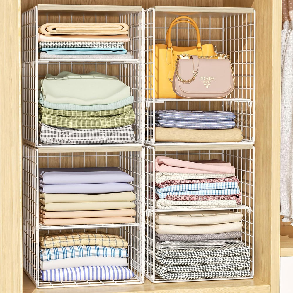 Hencawima 4 Pack Stackable Closet Organizers and Storage, Clothing Storage Sh...