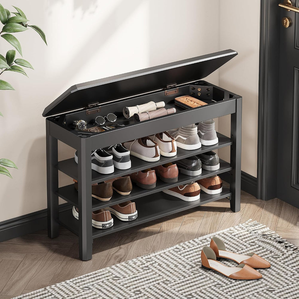 IUNVR Shoe Rack Bench Seat Rubberwood 3-Tier Wooden Storage Bench 550lbs Comp...