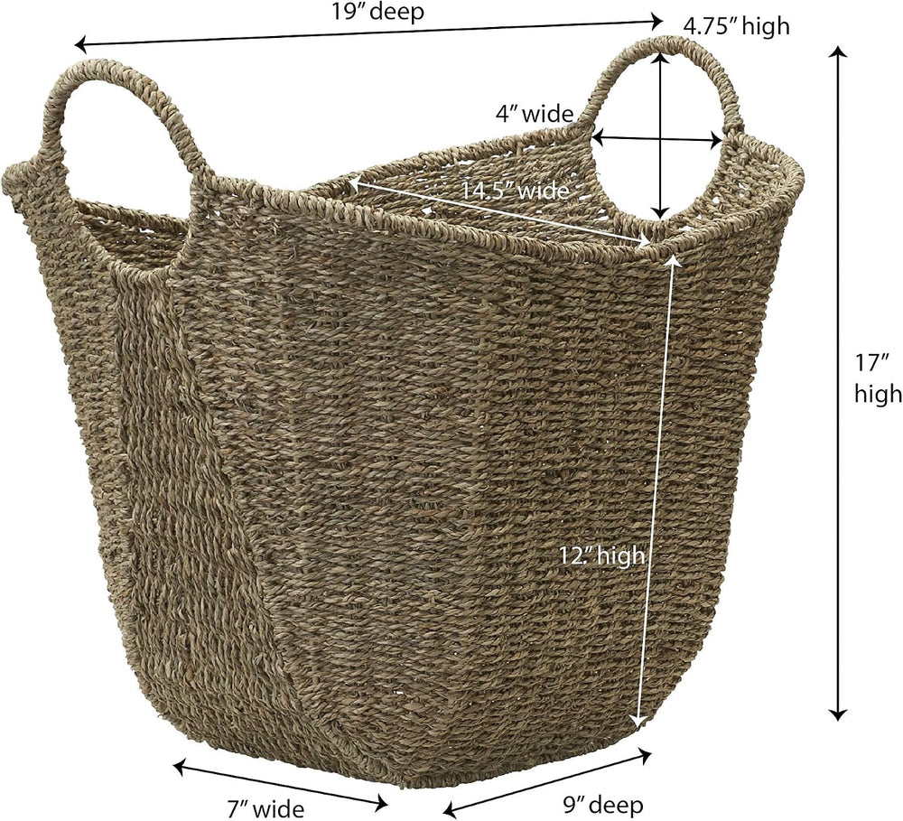 Household Essentials Seagrass Woven Storage Basket with Handles, Natural