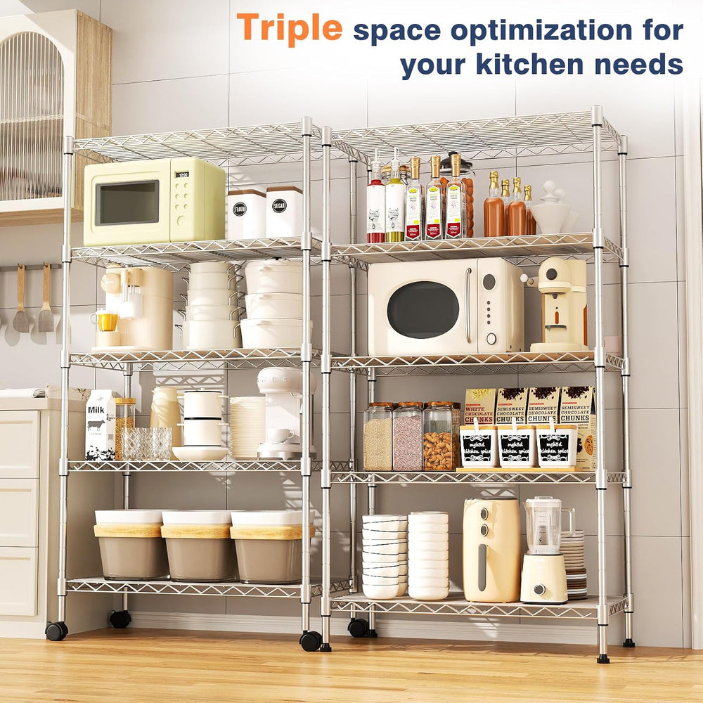 5-Tier Heavy Duty Metal Shelf,Chrome Wire Shelving Unit 35"Wx18Dx71H