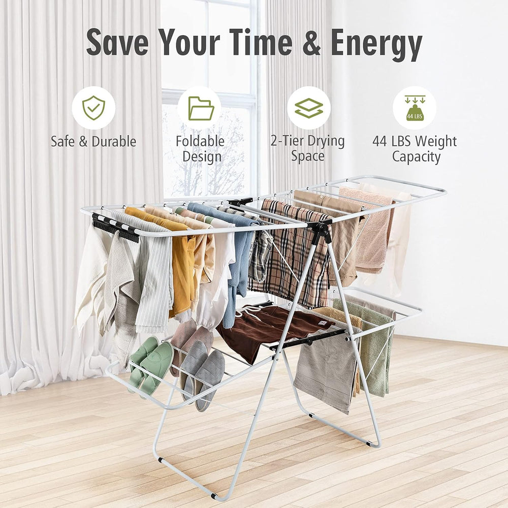 Tangkula Foldable Clothes Drying Rack, 2-Level Folding Drying Rack for Indoor...
