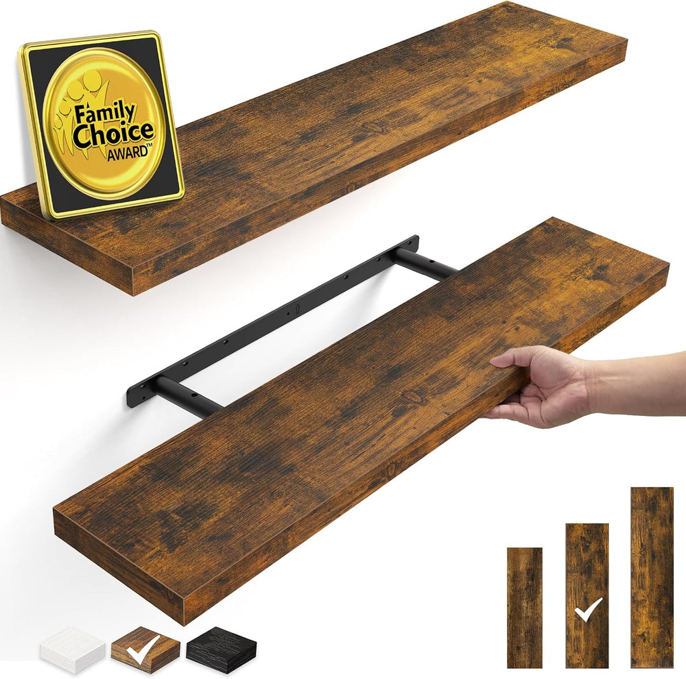 BAYKA Rustic Brown Floating Shelves 35.4in, Set of 2, Wall Mount Wood Shelf
