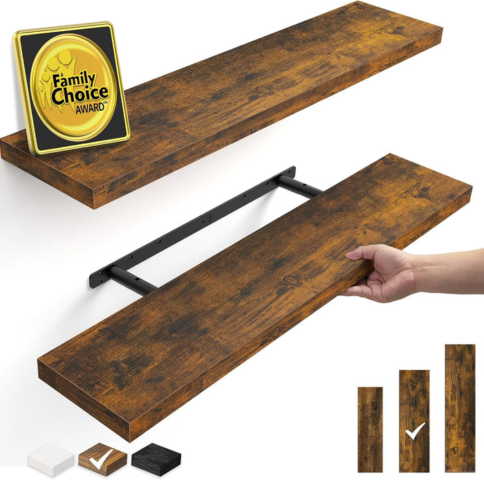 BAYKA Rustic Brown Floating Shelves 35.4in, Set of 2, Wall Mount Wood Shelf