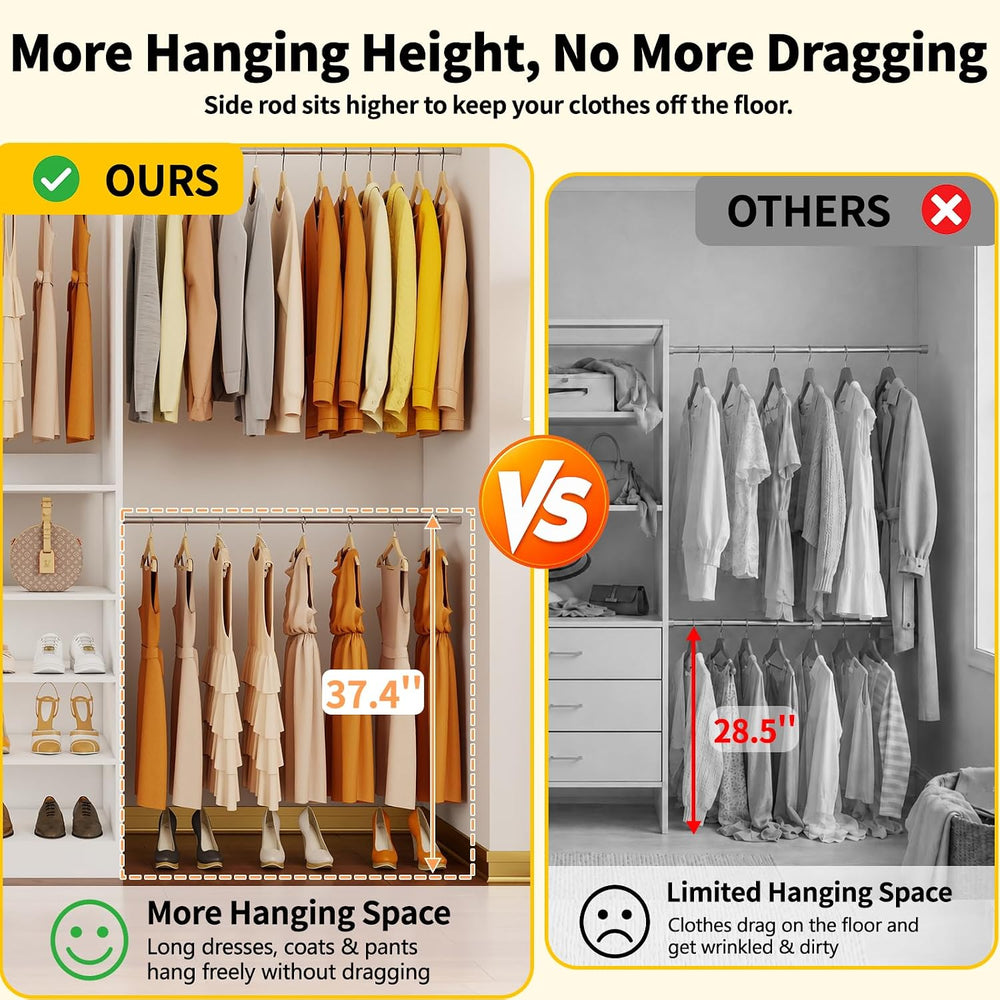 Closet System with 6 Drawers & Mirror, 4-12FT Closet Organizer System wit...