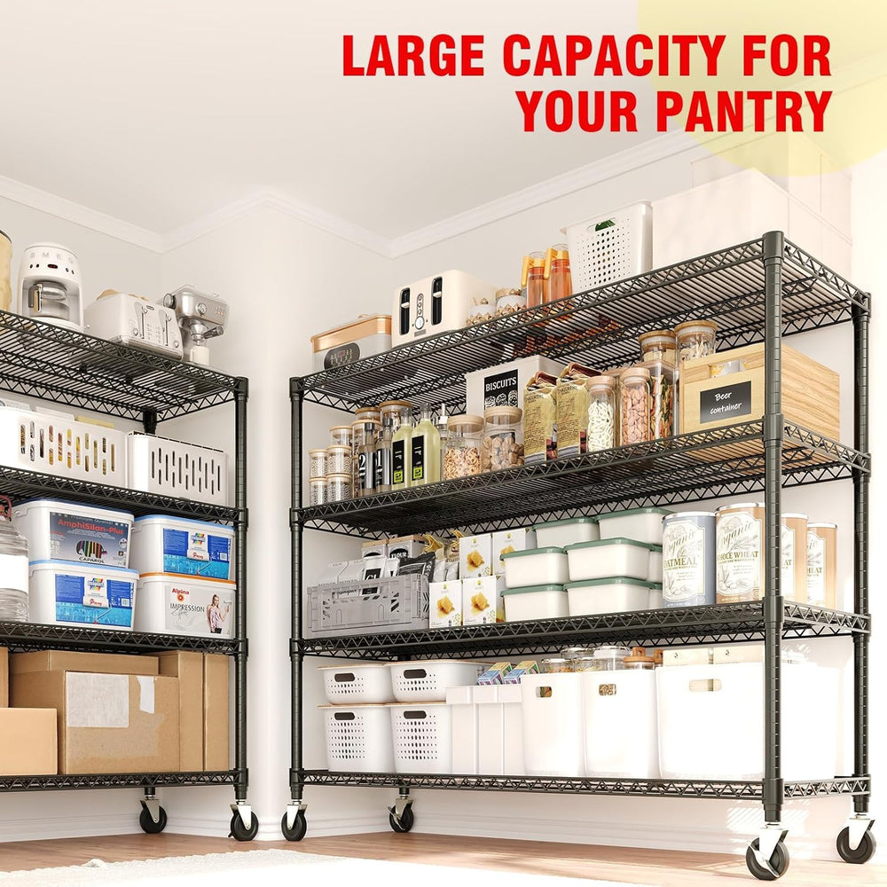 Garvee 71.8"H Metal Shelving with Wheels, 4-Tier Storage Shelves Heavy Duty