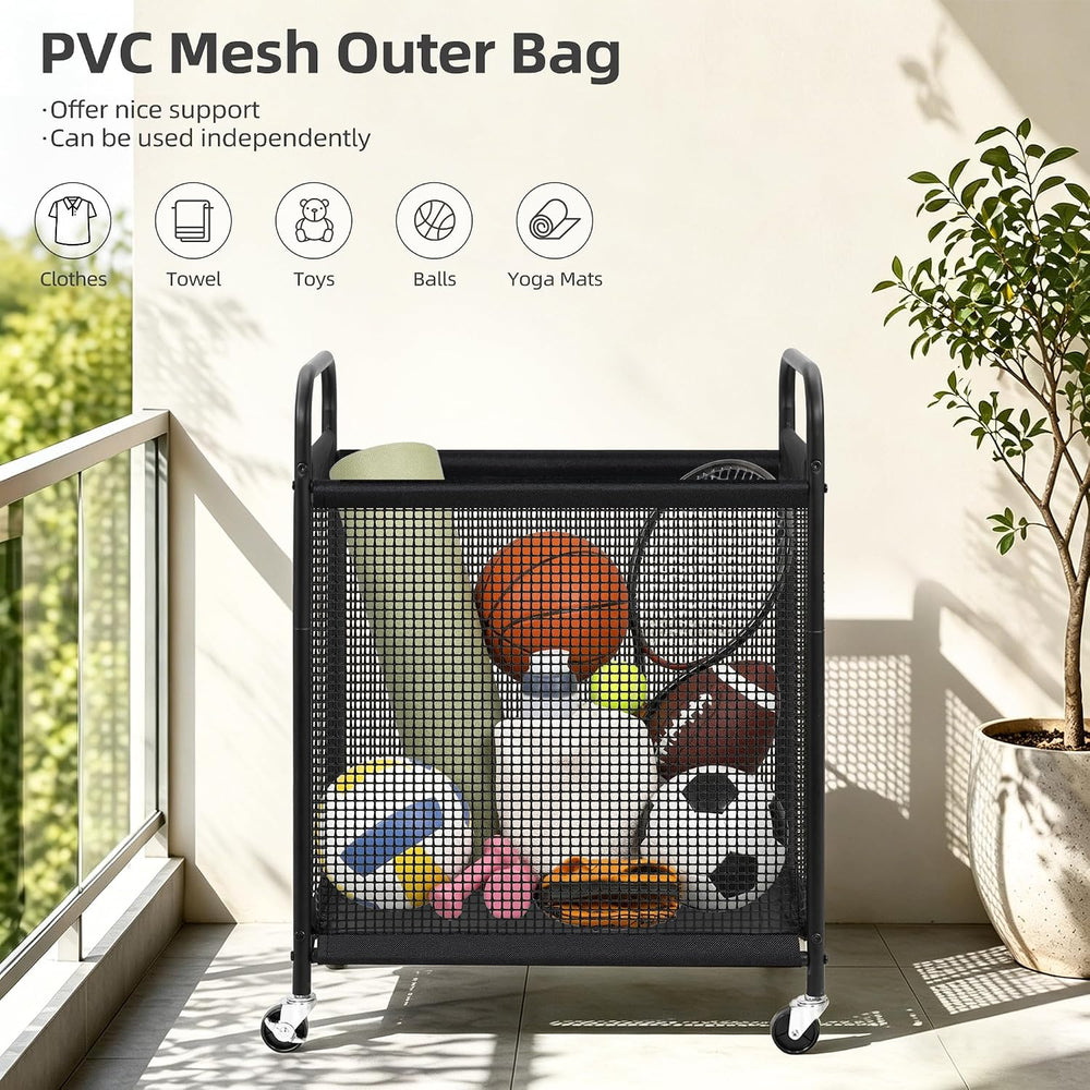 STORAGE MANIAC Rolling Laundry Hamper with Wheels 2-Section Laundry Sorter Ro...