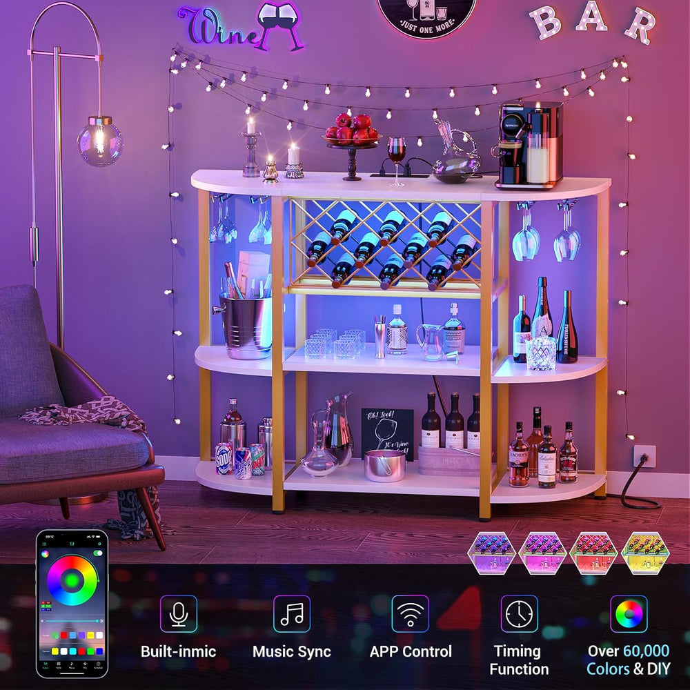 Unikito 4-Tier Metal Coffee Bar Cabinet with Outlet and LED Light
