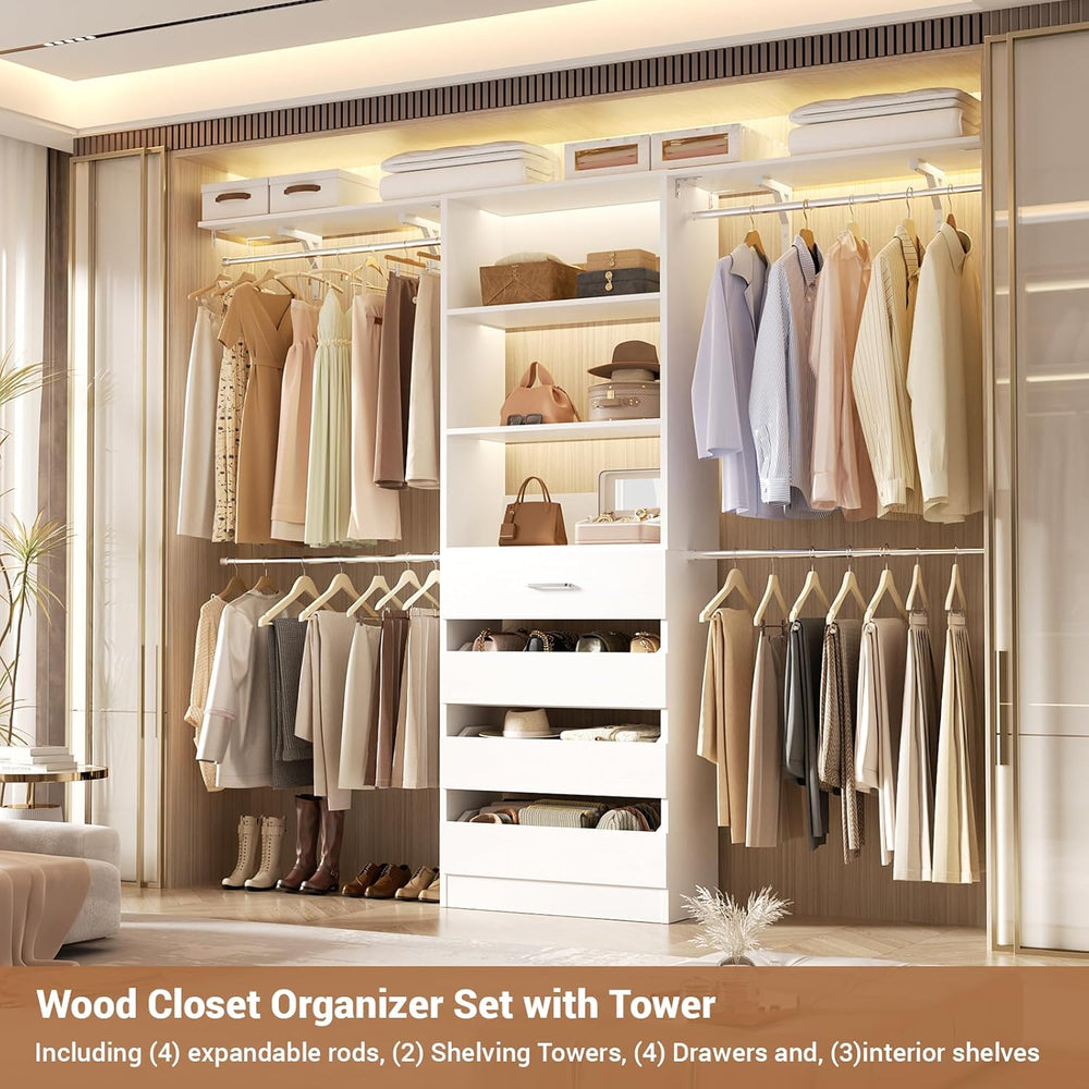 Aheaplus Closet System, Wood Closet Organizer System with Drawers, White