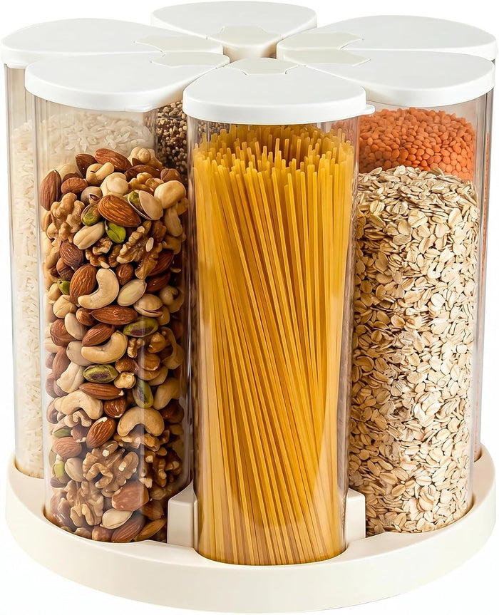 6 Grids Rotating Cereal Dispenser Countertop, 15 lbs Rice Dispenser