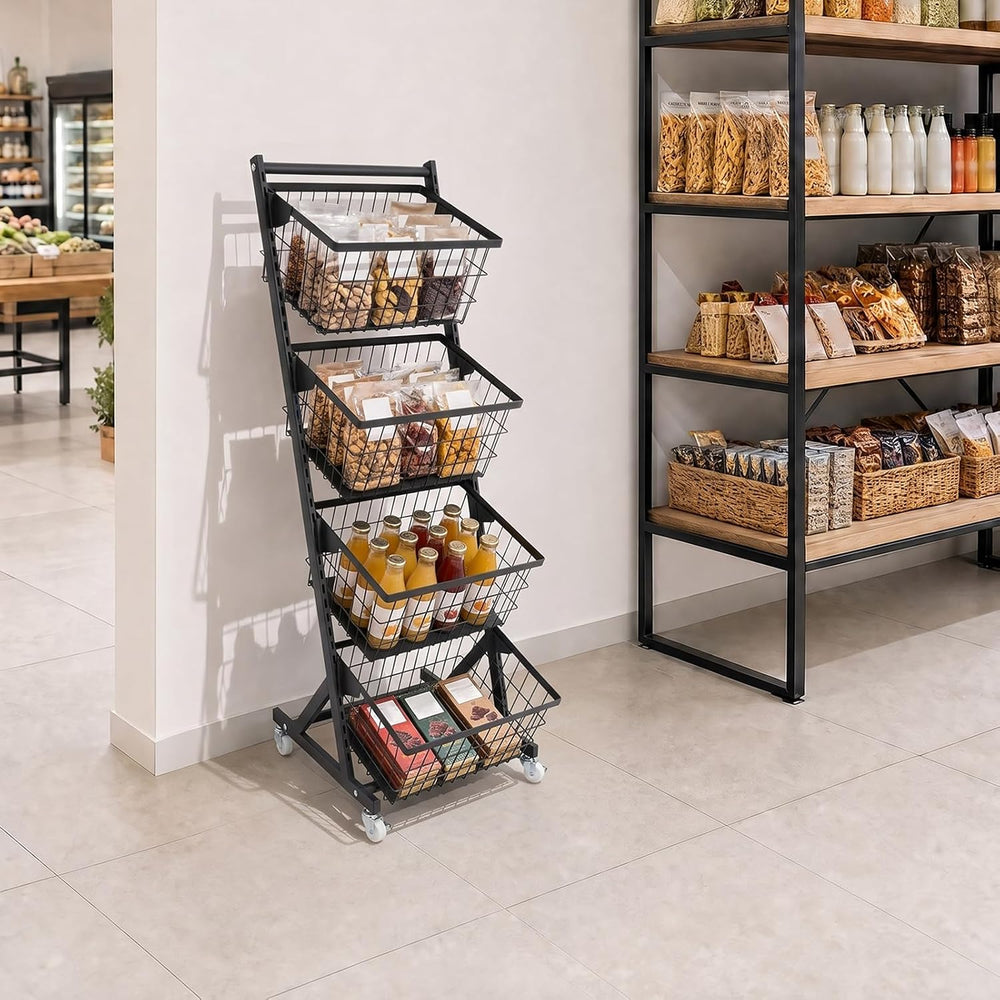 Kitchen Storage Cart, 4-Tier Rolling Organizer With Removable Baskets